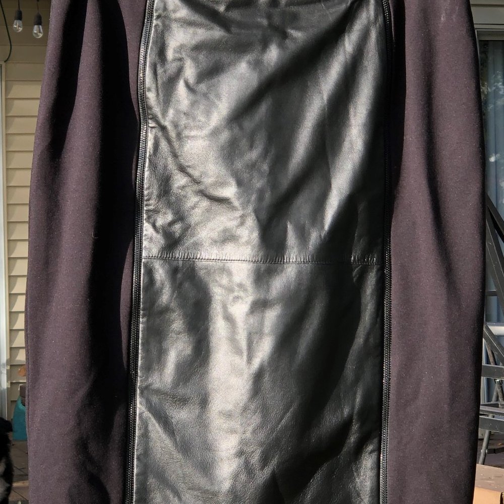 Sejour Black Leather Panel Skirt with Zipper